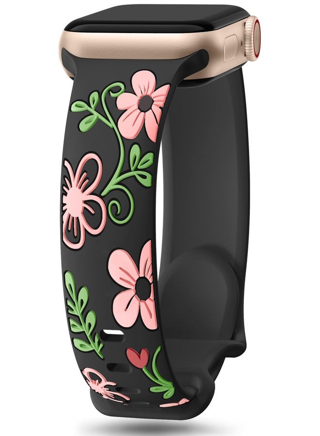 Witzon Floral Band Compatible with Apple Watch Bands For Women 40mm 41mm 38mm 42mm 44mm 45mm 46mm 49mm, Engraved Cute Flower Soft Silicone Strap for iWatch Series 11 10 9 8 7 6 5 4 3 2 1 SE Ultra - Image 1