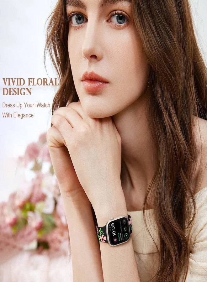 Witzon Floral Band Compatible with Apple Watch Bands For Women 40mm 41mm 38mm 42mm 44mm 45mm 46mm 49mm, Engraved Cute Flower Soft Silicone Strap for iWatch Series 11 10 9 8 7 6 5 4 3 2 1 SE Ultra - Image 5