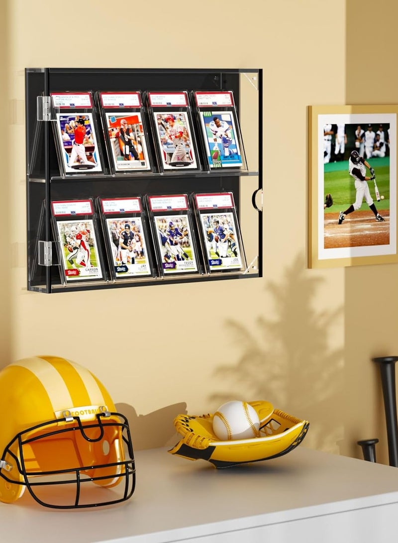 TPGP Acrylic Baseball Card Display Case, 8 Graded Card Display Frame Wall Mount with UV Protection Clear View, Sports Card Display Case with Magnetic Door for Football Basketball Hockey, Horizontal - Image 4