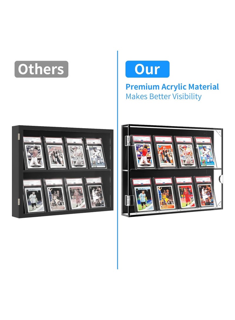 TPGP Acrylic Baseball Card Display Case, 8 Graded Card Display Frame Wall Mount with UV Protection Clear View, Sports Card Display Case with Magnetic Door for Football Basketball Hockey, Horizontal - Image 3