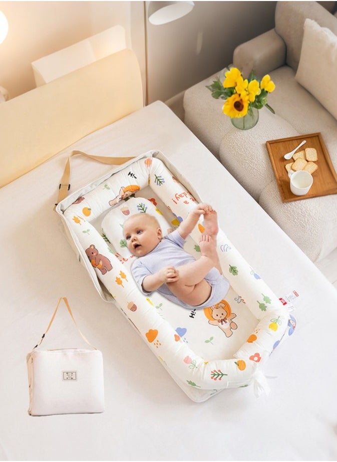 XiuWoo Portable Foldable Cotton Baby Bed with Pillow Foldable Crib Bed Baby Lounger Travel Infant Newborn Baby Nest Portable Baby Bedding  - Image 1