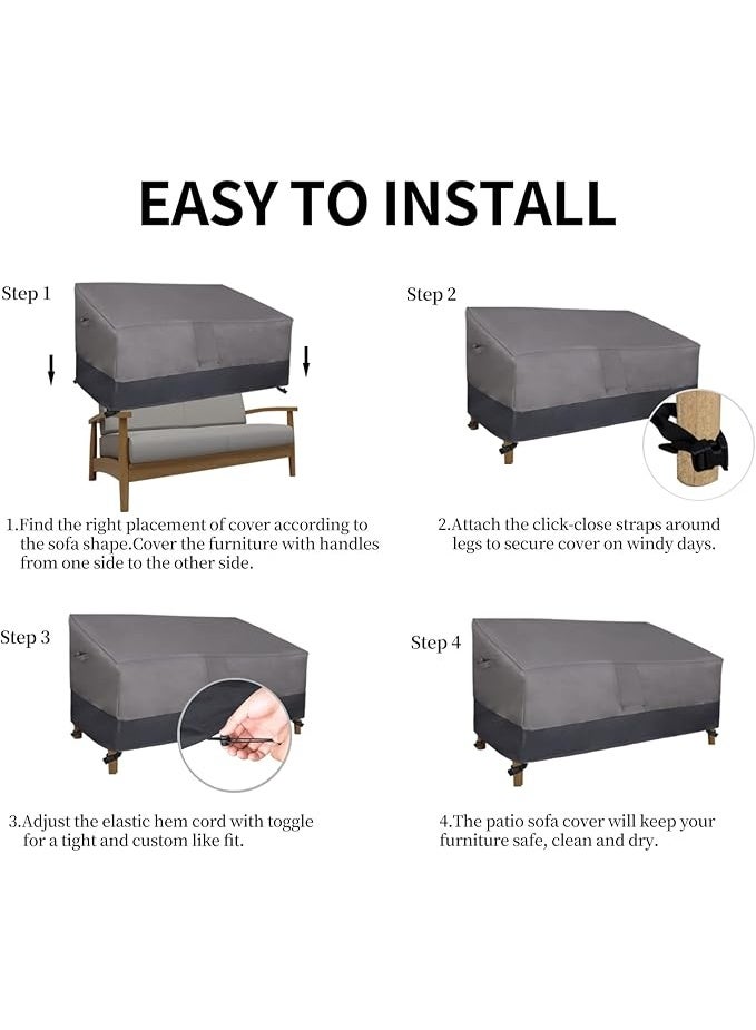 غطاء أريكة خارجية بمقعدين مقاوم للطقس وسهل الاستخدام، غطاء أثاث فناء مقاوم للرياح مع فتحة تهوية (58 × 32.5 × 31 بوصة، رمادي/رمادي داكن) - Image 2