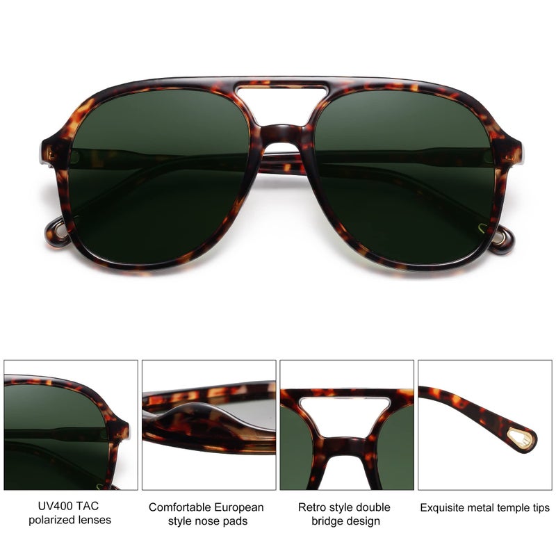 SOJOS Retro Polarized Aviator Sunglasses Womens Mens Classic 70s Vintage Trendy Square Aviators SJ2174, Brown Tortoise/Dark Green - Image 5