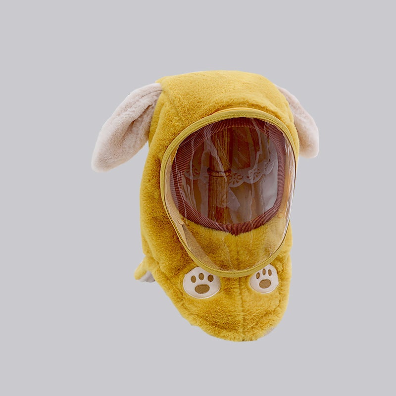 Kids Winter Warm Windproof Masked Beanie Set Yellow-Long Ears (Mask Removable) 