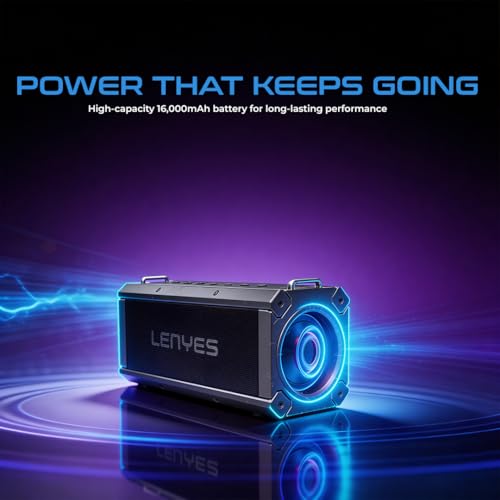 Lenyes S828 Bluetooth Party Speaker | 120W Output | Dual Wireless Rechargeable Mics | 16000mAh Battery | RGB LEDs | Bluetooth 5.3 | TWS Mode | USB/TF/AUX/FM | Remote Control (Black) - Image 4