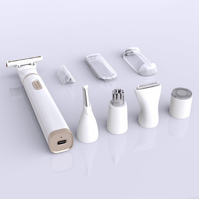Electric shaver female bikini trimmer, female shaver USB rechargeable eyebrow trimmer nose hair instrument 5 in 1 multifunctional electric shaver for face legs eyebrows nose removable head - Image 4