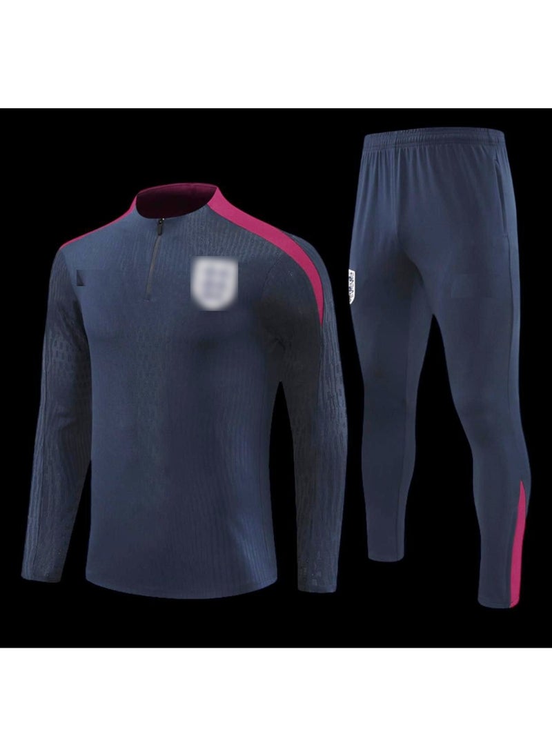 Generic Men's Casual Sports Suit, Lightweight Jacket With Stylish Contrast Color Design And Solid Color Pants Set, Athletic Training Suit Outerwear, Active Wear 