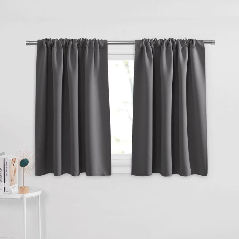 PONY DANCE Grey Short Window Curtains for Kitchen 36 inch Long 2 Panels Set Half Window Drapes for Bedroom Basement Blackout Small Curtains for Travel Trailers Width 42 x Length 36 inches