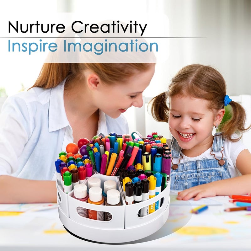 CraftGenes حامل أقلام دوار 360 درجة من CraftGenes للطاولة، منظم تخزين مستلزمات فنية بـ 7 حجرات، حامل أقلام تحديد وأقلام للمكتب والفصل الدراسي والتعليم المنزلي – مادة PP بيضاء متينة - Image 4