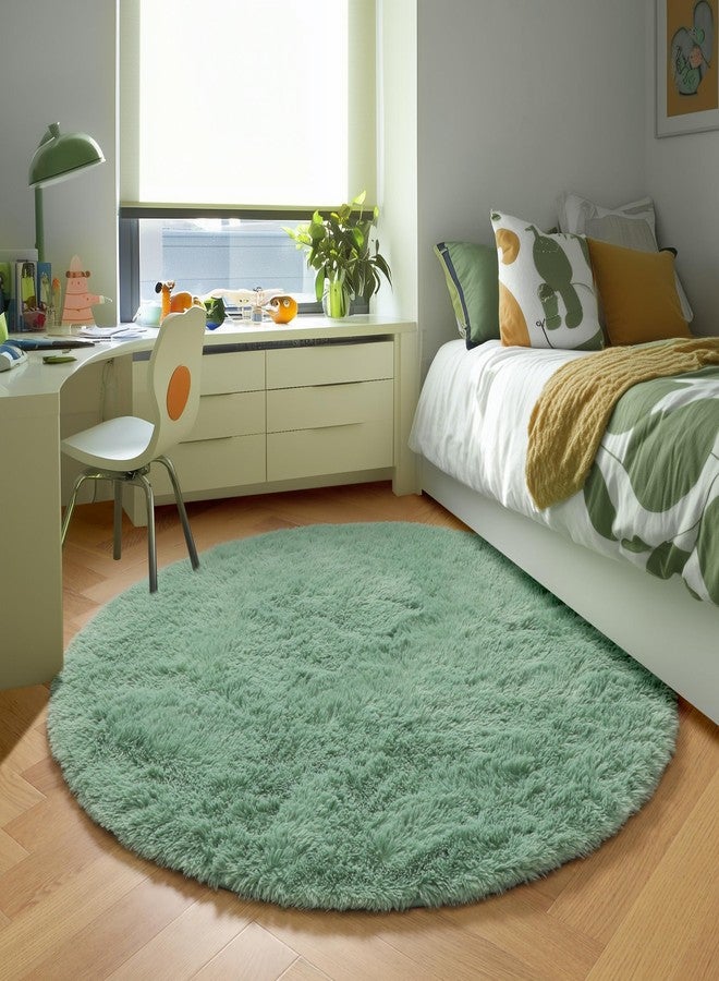 PAGISOFE Sage Green Round Rugs for Boys Bedroom,Shaggy Circle Rug 5Ft for Kids Room,Fluffy Carpet for Classroom Shag Circular Rug for Nursery,Fuzzy Plush Rugs for Teen Dorm,Cute Baby Room Decor - Image 3