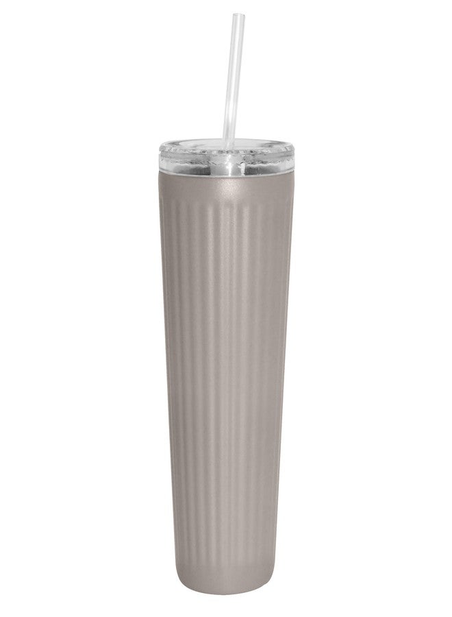 Oggi 24oz Vacuum Insulated Fluted Tumbler with Straw - Stainless Steel Travel Coffee Mug, Cute Adult Sippy Cup with Lid - Hot & Cold Beverage Gift, Car Cup Holder Friendly, Taupe - Image 1