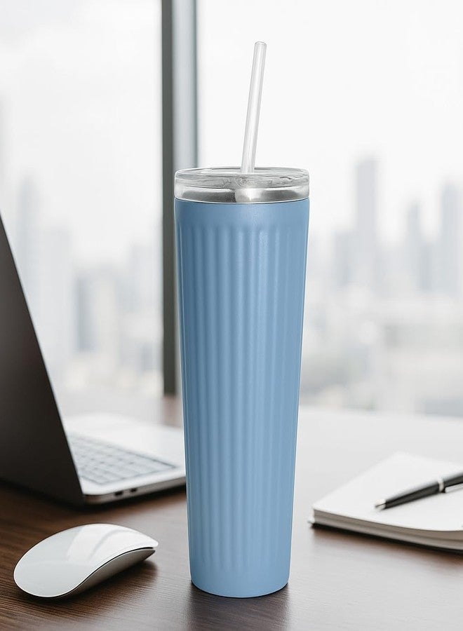 Oggi 24oz Vacuum Insulated Fluted Tumbler with Straw - Stainless Steel Travel Coffee Mug, Cute Adult Sippy Cup with Lid - Hot & Cold Beverage Gift, Car Cup Holder Friendly, Taupe - Image 3