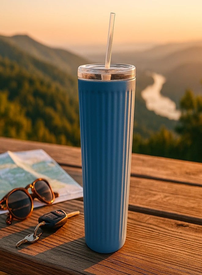 Oggi 24oz Vacuum Insulated Fluted Tumbler with Straw - Stainless Steel Travel Coffee Mug, Cute Adult Sippy Cup with Lid - Hot & Cold Beverage Gift, Car Cup Holder Friendly, Taupe - Image 5