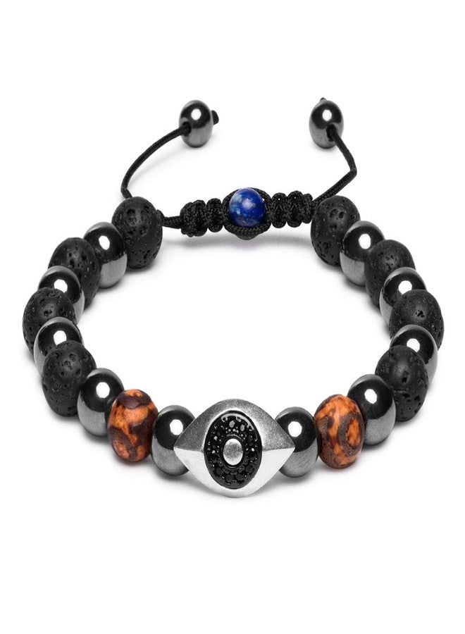 Karseer Vintage Silver and Black Plated Hamsa Evil Eye Reiki Bracelet Natural Hematite Agate Dzi Lava Rock Lapis Lazuli Beaded Macrame Adjustable Diffuser Bracelet - Image 1
