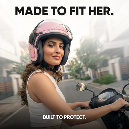 TVS MissFit Women's Open Face Helmet | Lightweight Shell | Pastel Colors Designed Exclusively for Women | Extreme Comfort Fit for Girls | Clear Visor | DOT & ISI Certified (Rose Pink) (XL) - Image 2