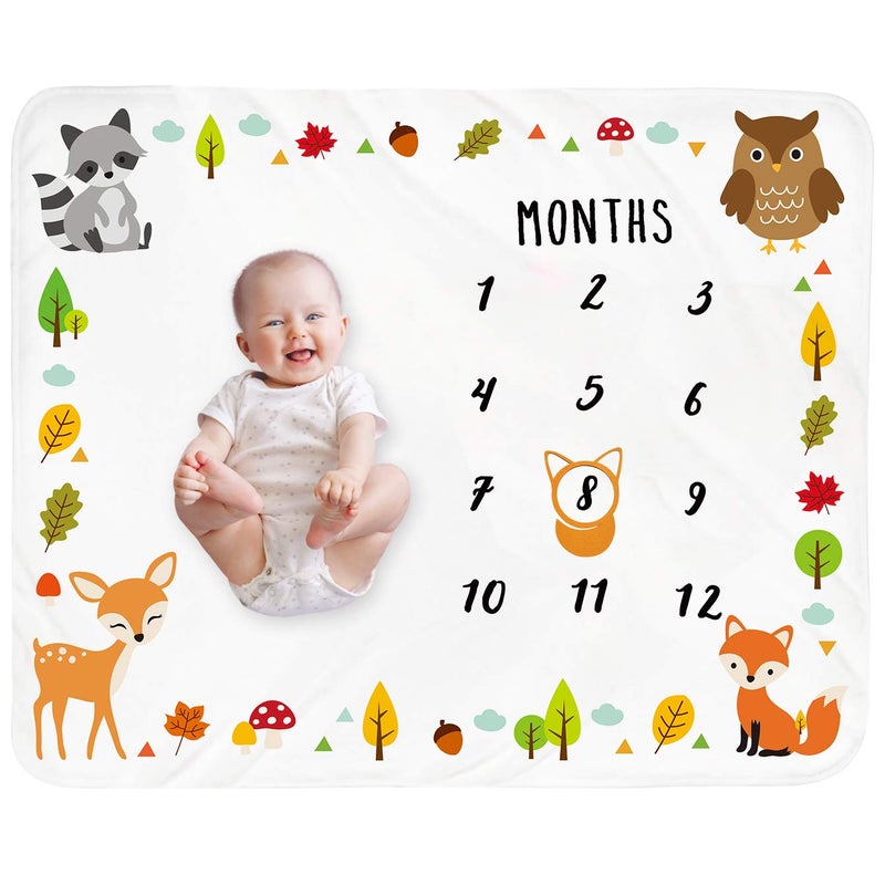 Tebaby Baby Monthly Milestone Blanket  Unisex Newborn Month Blanket for Boy  Girl Personalized Shower Gift Animals Nursery Decor Photography Background Prop with Frame Large 51x40