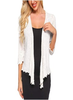 Satinior SATINIOR Womens Sheer Shrug Bolero Tie Knot Cardigan Lightweight with 3/4 Lace Sleeves(Creamy White, XL)  - Image 1
