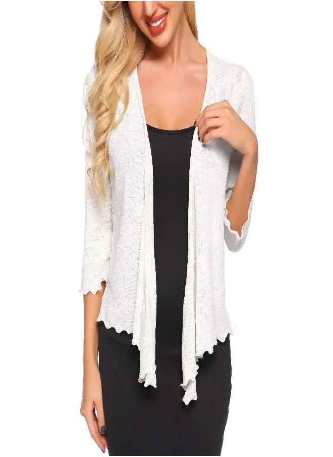 Satinior SATINIOR Womens Sheer Shrug Bolero Tie Knot Cardigan Lightweight with 3/4 Lace Sleeves(Creamy White, XL)  - Image 1
