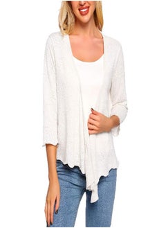 Satinior SATINIOR Womens Sheer Shrug Bolero Tie Knot Cardigan Lightweight with 3/4 Lace Sleeves(Creamy White, XL)  - Image 3