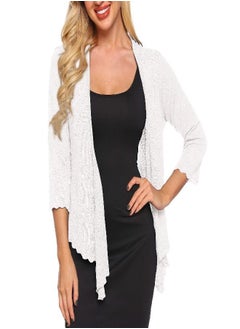 Satinior SATINIOR Womens Sheer Shrug Bolero Tie Knot Cardigan Lightweight with 3/4 Lace Sleeves(Creamy White, XL)  - Image 2