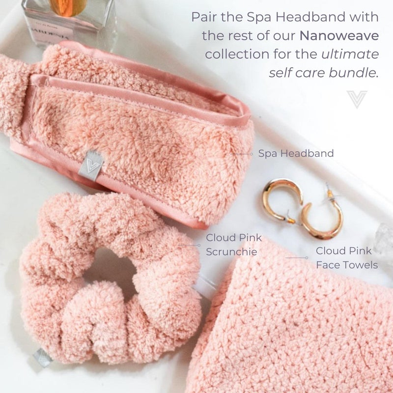 VOLO Cloud Pink Spa Headband for Women | Hair Band for Makeup, Washing Face, Skincare, Facial, Shower & More | Ultra-Soft, Absorbent, Stretchy, Non-Slip | Fits All Head Sizes | Microfiber - Image 3