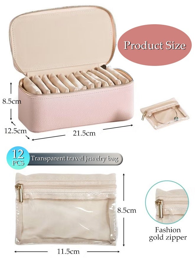 DUNISO Jewelry Box Organzier for Travel,Jewelry Organizer with 12 Pcs Velvet Jewelry Bags,Travel Leather Jewelry Case,Anti-Fouling and Anti-Dust,Suitable for Storing Necklaces, Bracelets, Earrings, Rings,21.5*11.5*8.5cm - Image 2