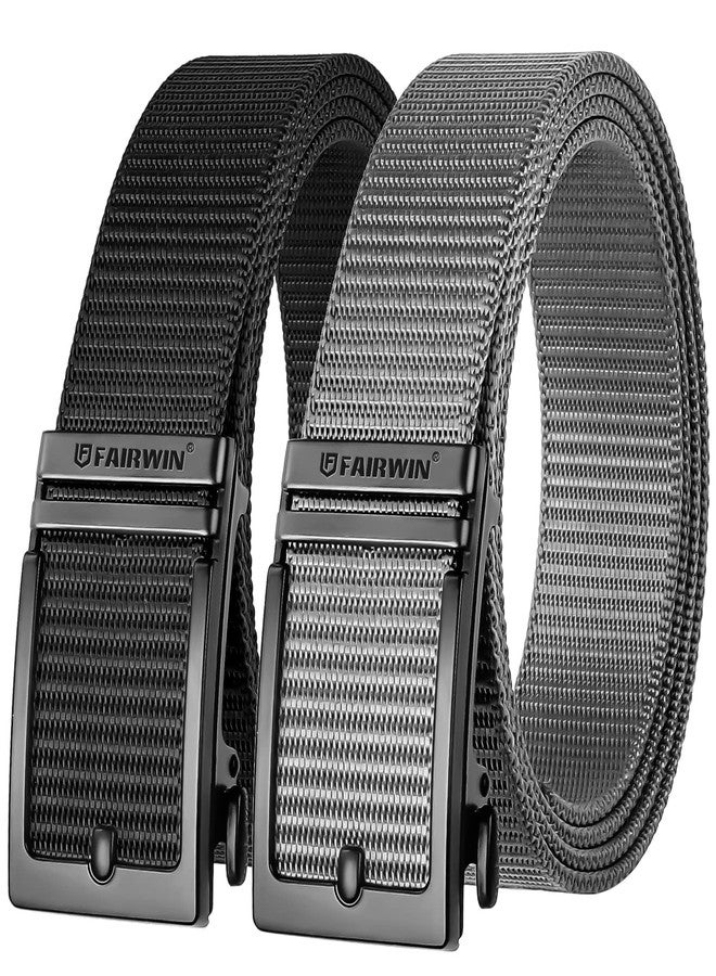 FAIRWIN Ratchet Belt 2 Pack Golf Belts for Men Adjustable Designer Western Mens Belts for Jeans Automatic Slide Buckle Black - Image 1