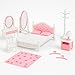 OLEOCA Family Dollhouse Bedroom Set Bed Pillows Bedspread Vanity with Mirror Nightstand Floor Mirror Chair Lamp Coat Rack Hangers Dollhouse Furniture Accessories for Ages 3 - Image 2
