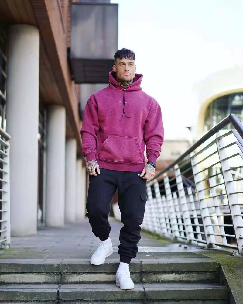 Generic Muscle Mens Sports Sweater Mens Autumn New Fitness Casual Hooded Pullover Loose Training Clothing Trend Burgundy 