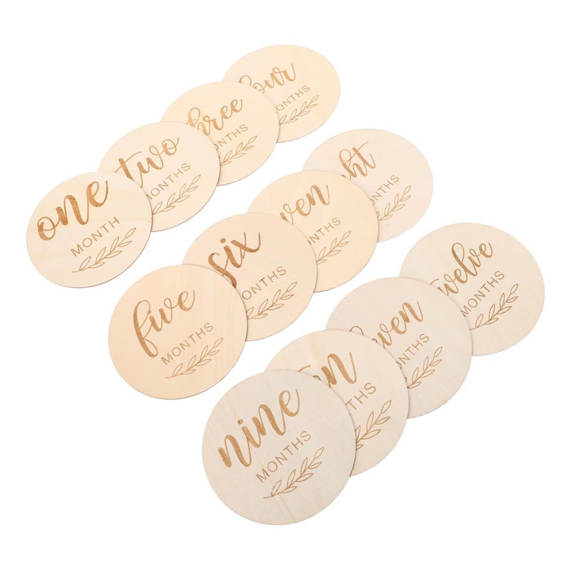 Wooden Baby Milestone Signs 12 Piece Monthly Growth Tracking Discs Newborn Photoshoot Props - Image 2