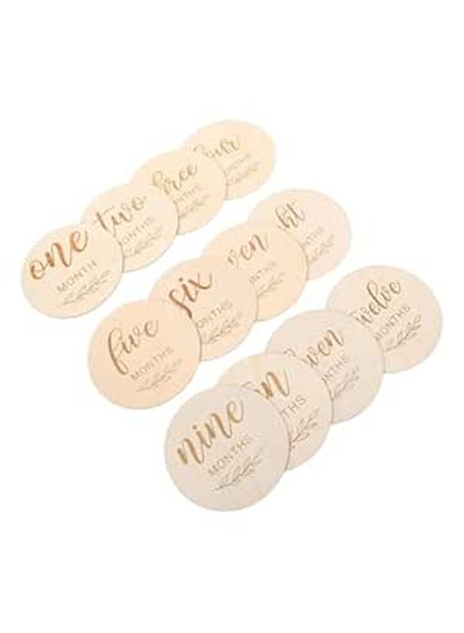 Wooden Baby Milestone Signs 12 Piece Monthly Growth Tracking Discs Newborn Photoshoot Props - Image 1