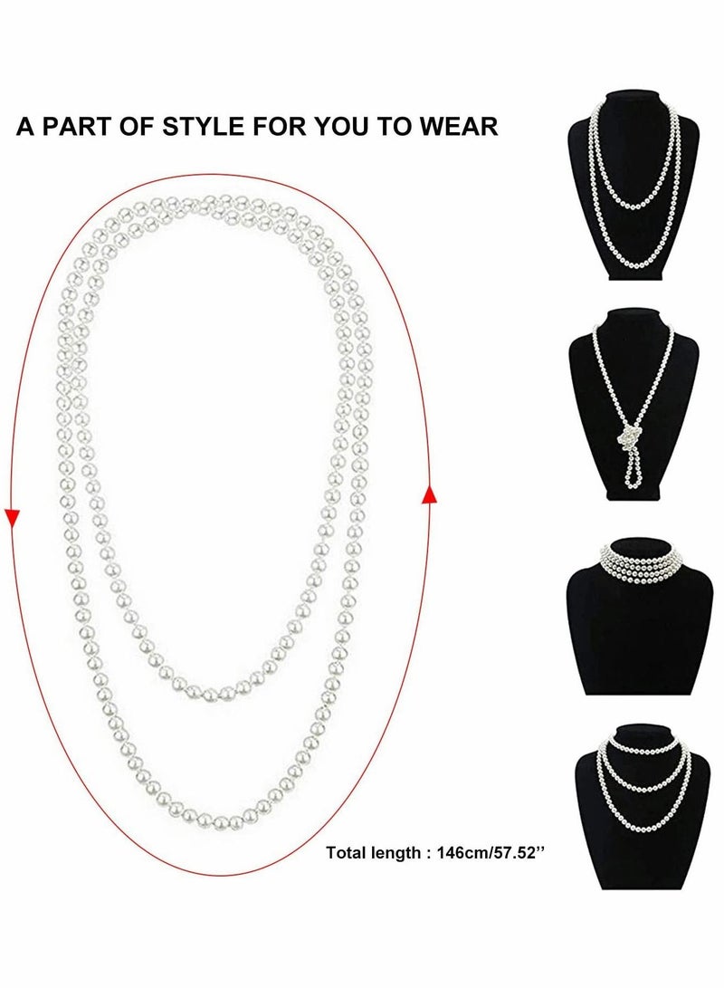 Y&D Party Dress Up Set, 1920s Flapper Accessories Set for Women, Fancy with Headband Long Gloves Pearl Necklace, Theme  - Image 4