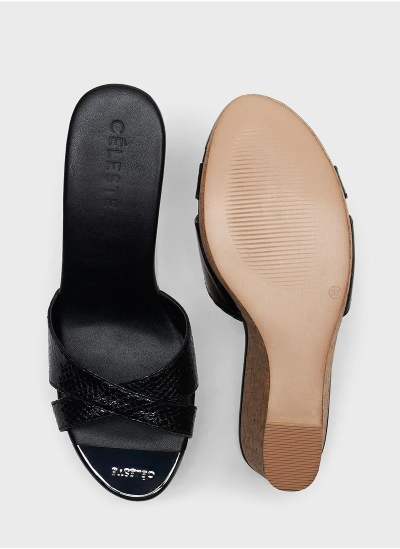 Celeste Cross Strap High Heel Wedge Sandals