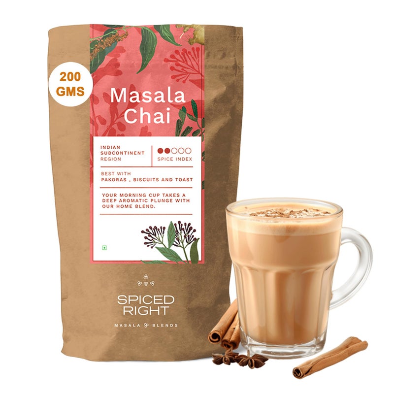 Spiced Right Chai Masala Powder for Tea 200gm - 100% Natural Ingredients, No Preservatives, Immunity Booster with Aromatic Spices like Dried Ginger, Cloves, Cinnamon, and More Tea Masala - Image 1