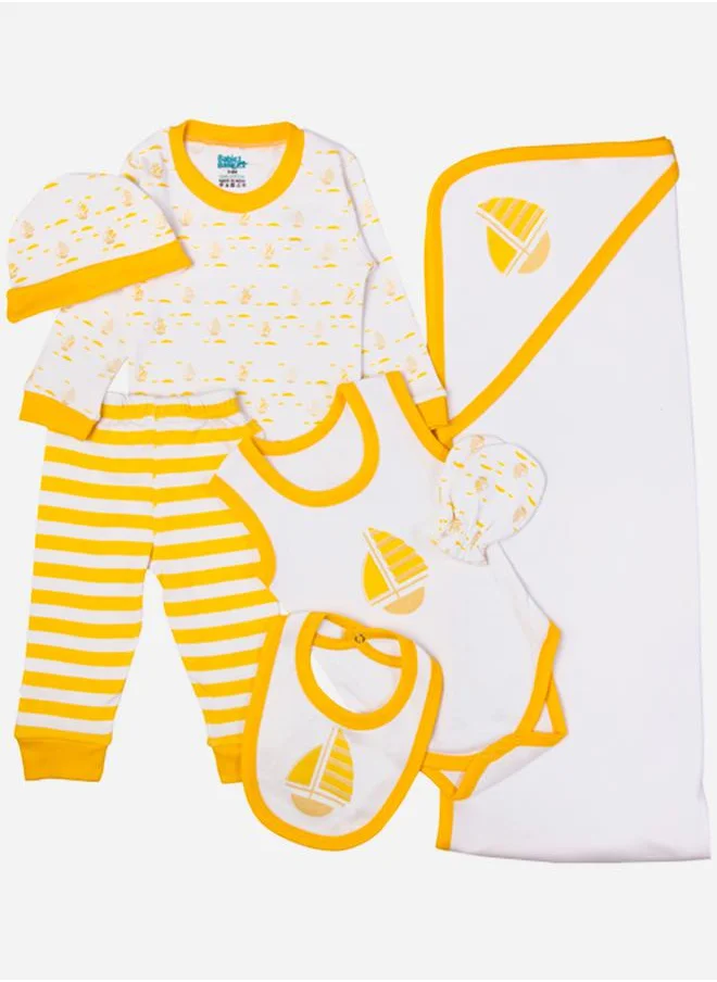 Babies Basic Pack of 7 - Cotton Bodysuit, Top, Pants, Bib, Blanket, Mitten and Cap