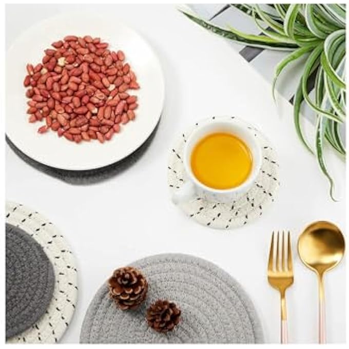 KASTWAVE Set Of 6 Large Braided Cotton Pot Trivets  HeatResistant Coasters For Kitchen 7  47 Sizes In Gray Tones - Image 3