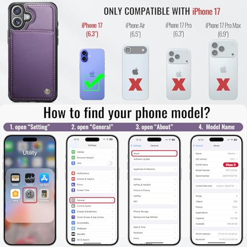 Vinich for iPhone 17 Wallet Case with Card Holder, RFID Blocking Credit Slots Kickstand Shockproof Phone Cover Fit for iPhone 17 6.3" Purple - Image 4