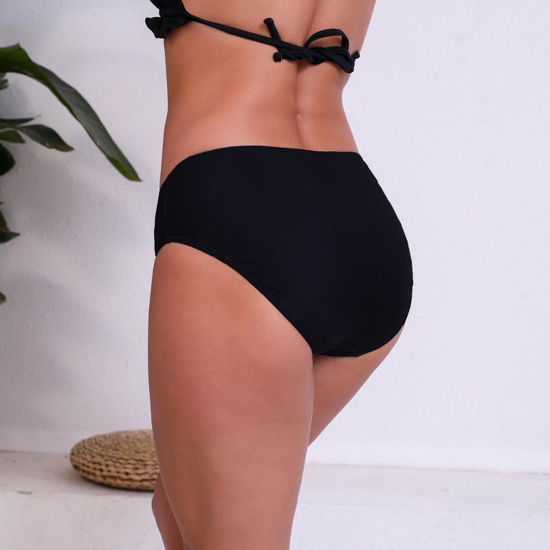 Halcurt Women's Mid Waisted Bikini Swimsuit Bottoms Full Coverage Swim Bottoms Black S - Image 3