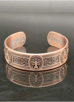 Coconut Pure Copper Magnetic Bracelets for Women Men, Adjustable Copper Cuff Bangle, Wide Solid Copper Magentic Bracelet, Magnetic Bangle Bracelets Jewelry with Tree of Life Motif Copper Bracelets for Men, 12X Strength Wide Pure Copper Magnetic Bracelet for Men with Neodymium Magnets, (Antique Life Tree)  - Image 1