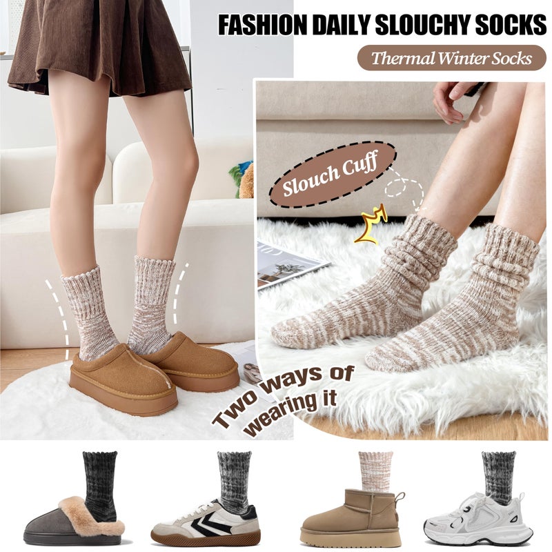 Sandsuced Merino Wool Thermal Boot Socks for Women Men Winter Warm Cozy Thick Hiking Socks 3 Pairs Christmas Stocking Stuffers (Grey/Black/Light Khaki,M) - Image 4