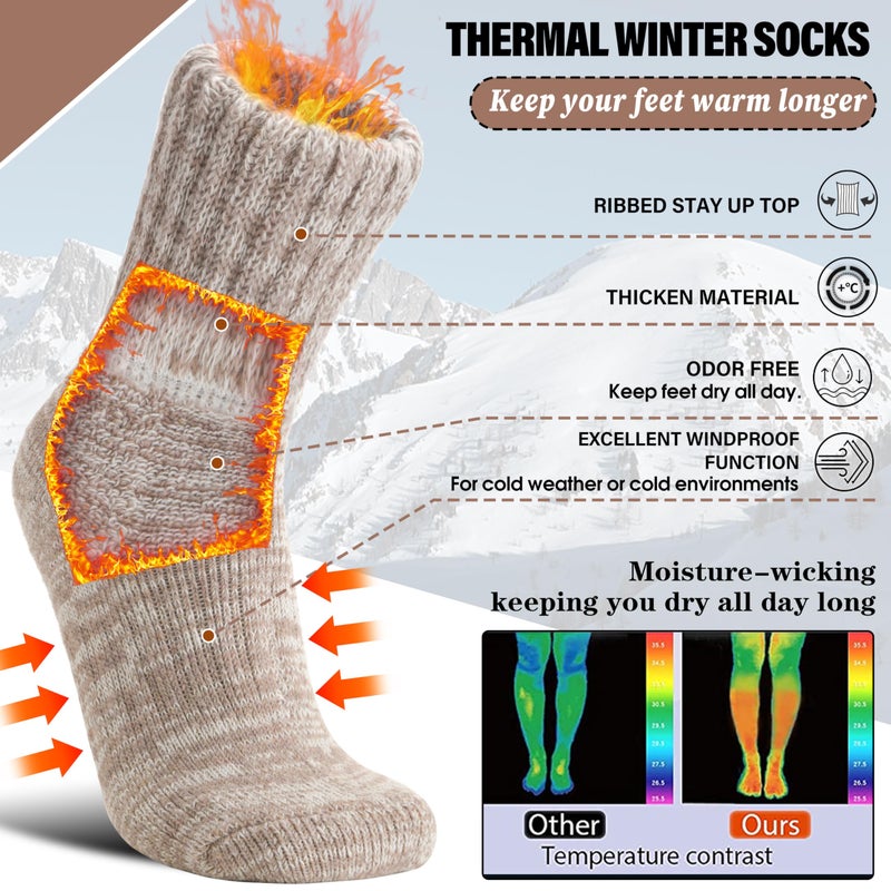 Sandsuced Merino Wool Thermal Boot Socks for Women Men Winter Warm Cozy Thick Hiking Socks 3 Pairs Christmas Stocking Stuffers (Grey/Black/Light Khaki,M) - Image 3