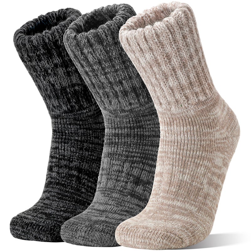 Sandsuced Merino Wool Thermal Boot Socks for Women Men Winter Warm Cozy Thick Hiking Socks 3 Pairs Christmas Stocking Stuffers (Grey/Black/Light Khaki,M) - Image 1