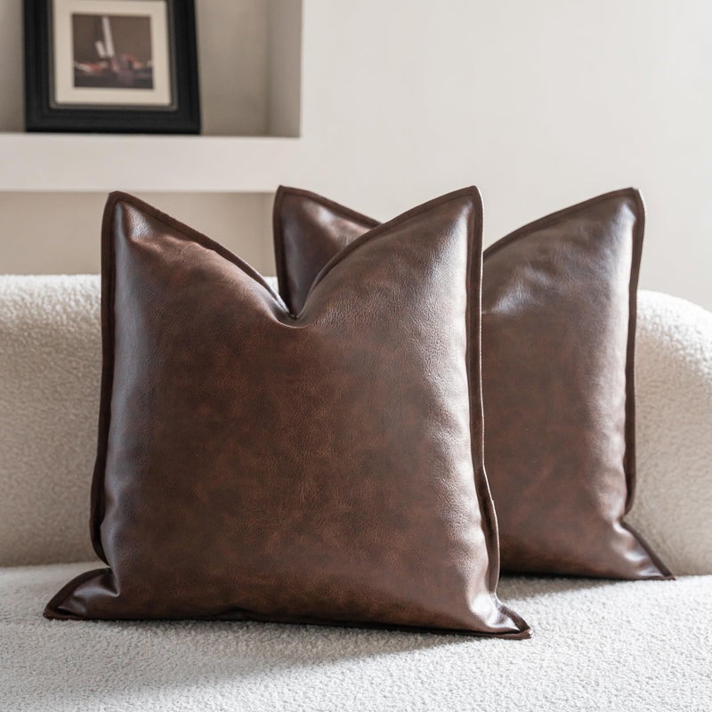Neelvin Faux Leather Decorative Throw Pillow Covers Modern Solid 18x18 inch Set of 2 Pillowcase Cushion Case for Bed Sofa Couch - Image 2