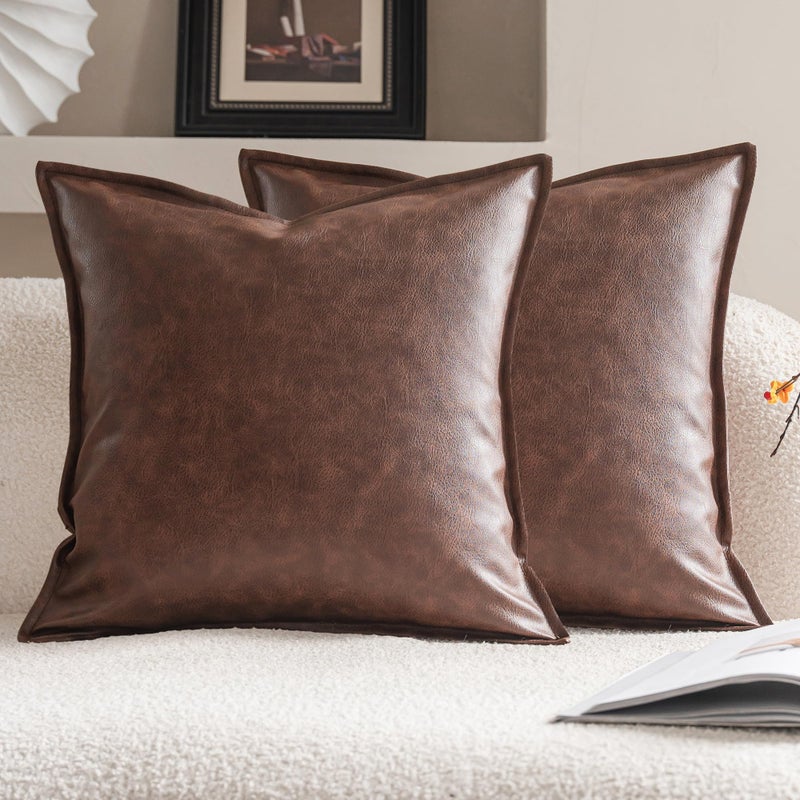 Neelvin Faux Leather Decorative Throw Pillow Covers Modern Solid 18x18 inch Set of 2 Pillowcase Cushion Case for Bed Sofa Couch - Image 1