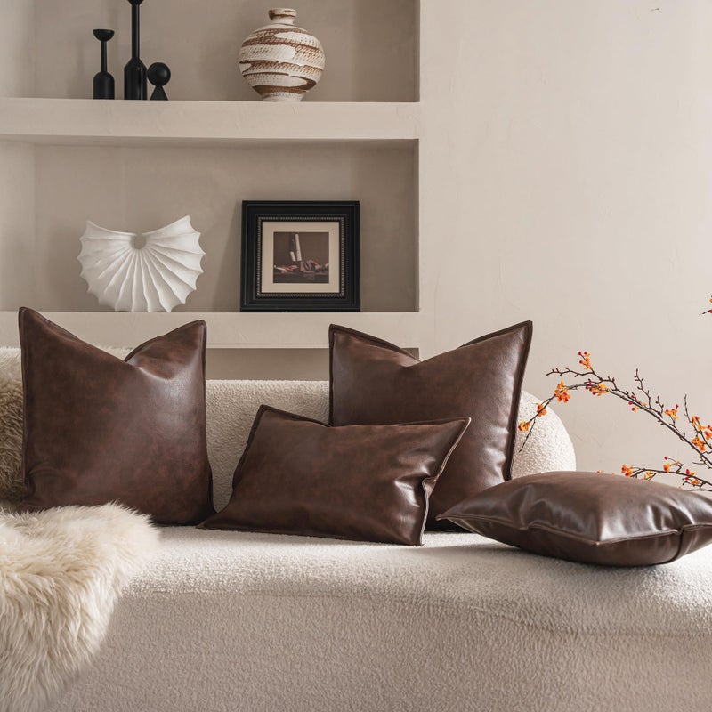 Neelvin Faux Leather Decorative Throw Pillow Covers Modern Solid 18x18 inch Set of 2 Pillowcase Cushion Case for Bed Sofa Couch - Image 4