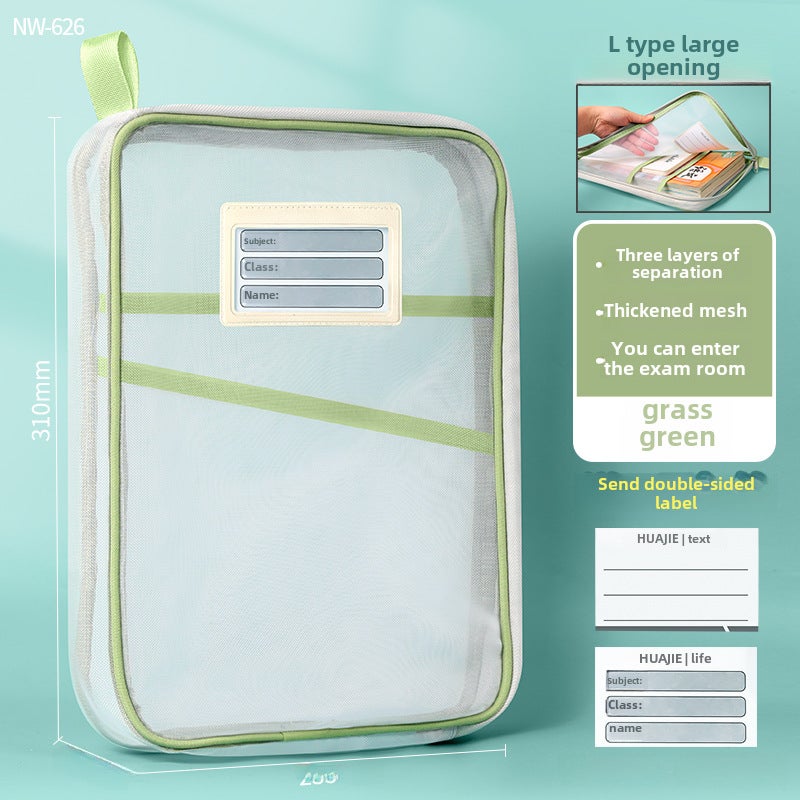 L-Shaped Mesh Document Bag Thickened Organizer Green 