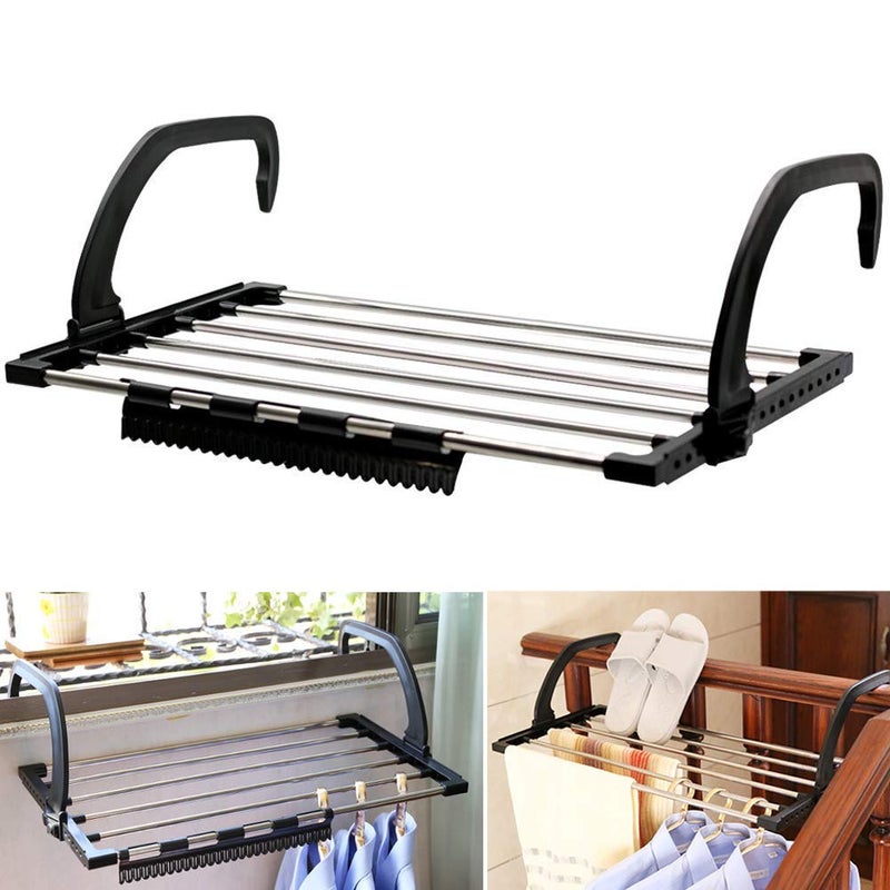 Cheet enterprise Stainless Steel Foldable Cloth Drying Rack Rail Bar Holder Cloth Multipurpose Dryer Stand Shoe Socks Towel Hanging Clothes Drying Rack for Balcony Windows Adjustable Cloth Hanger - Image 1