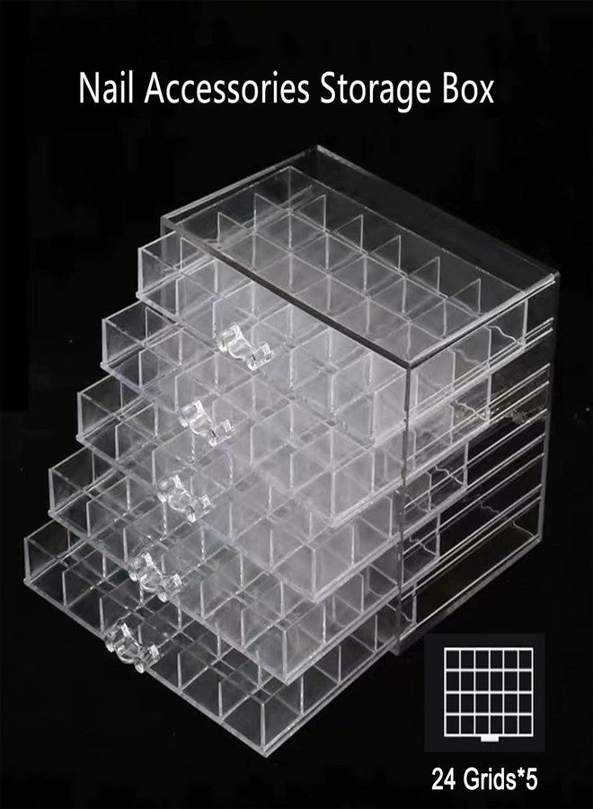 Feadily Acrylic Jewelry Organizer Box, Jewelry Drawer Organizer With 5 Drawers 120 Grids, Clear - Image 2