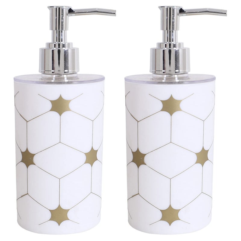 Kuber Industries Kuber Industries Liquid Soap Dispenser|Star Print Plastic Empty Bathroom Sanitizer|Lotion|Shampoo Dispenser Bottle,300 ML,Pack of 2 (White) - Image 1