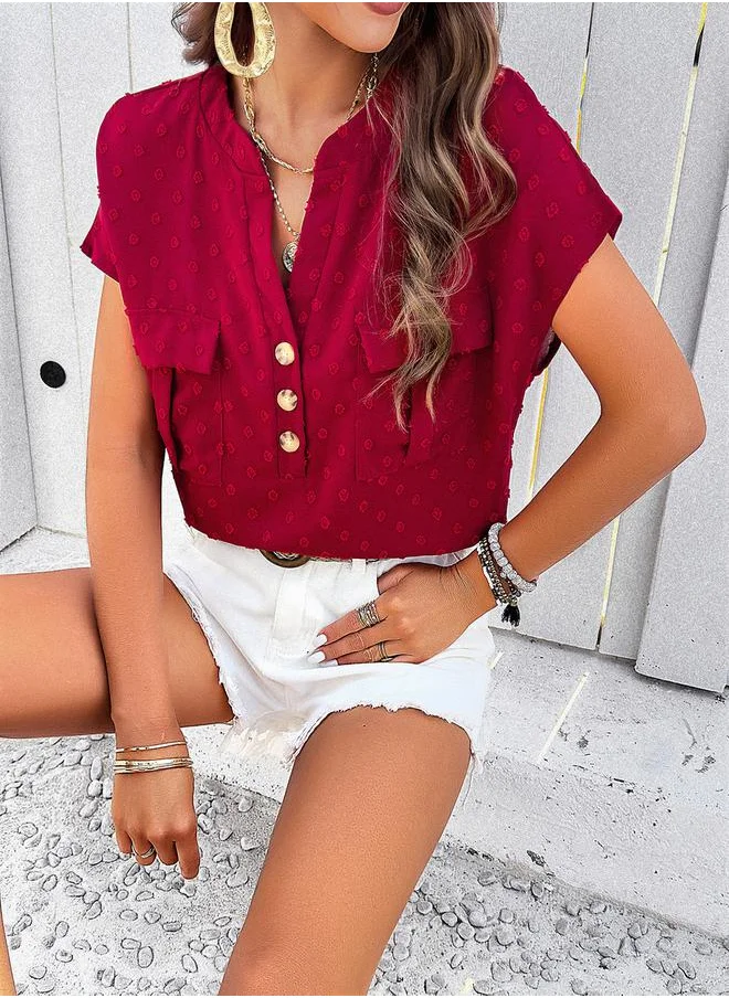 ستايلي Dobby Notch Neck Blouse with Flap Pocket by Styli